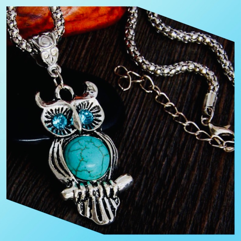 Silver/Turquoise Blueeyed Owl Pendant